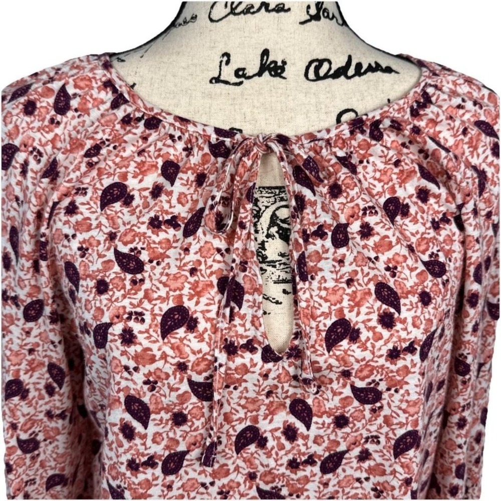 Boho Tunic Blouse Keyhole Neck Long Sleeve Sz Medium String Ties Casual Cozy - Picture 7 of 7